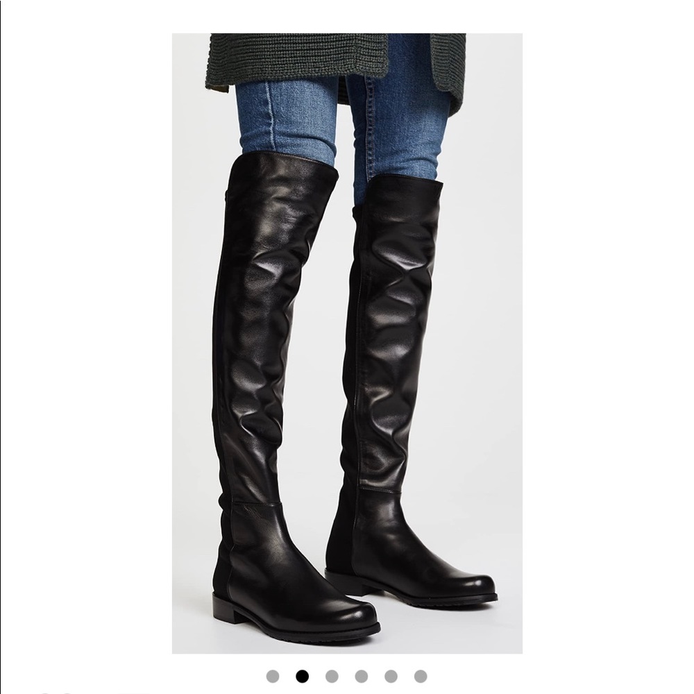 ❤ STUART WEITZMAN 5050 Flat Black Boots